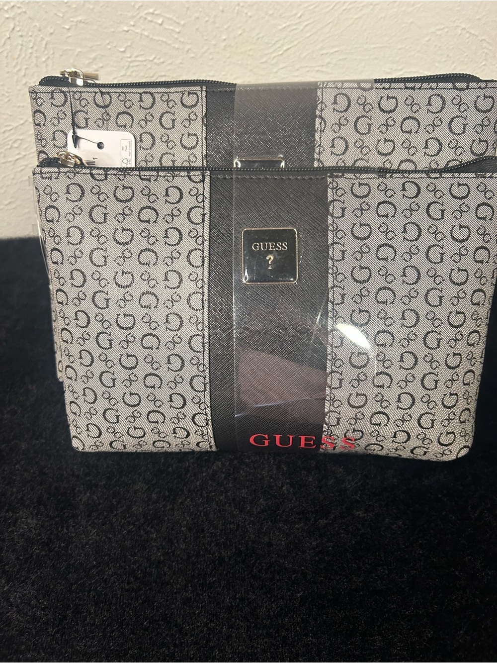 GUESS Gray and Black Toiletry Bag with Signature G Print